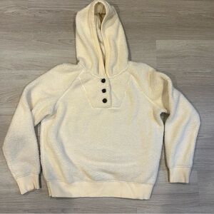 Lucky Brand Women's Cream Quarter Button Fleece with Hood - M